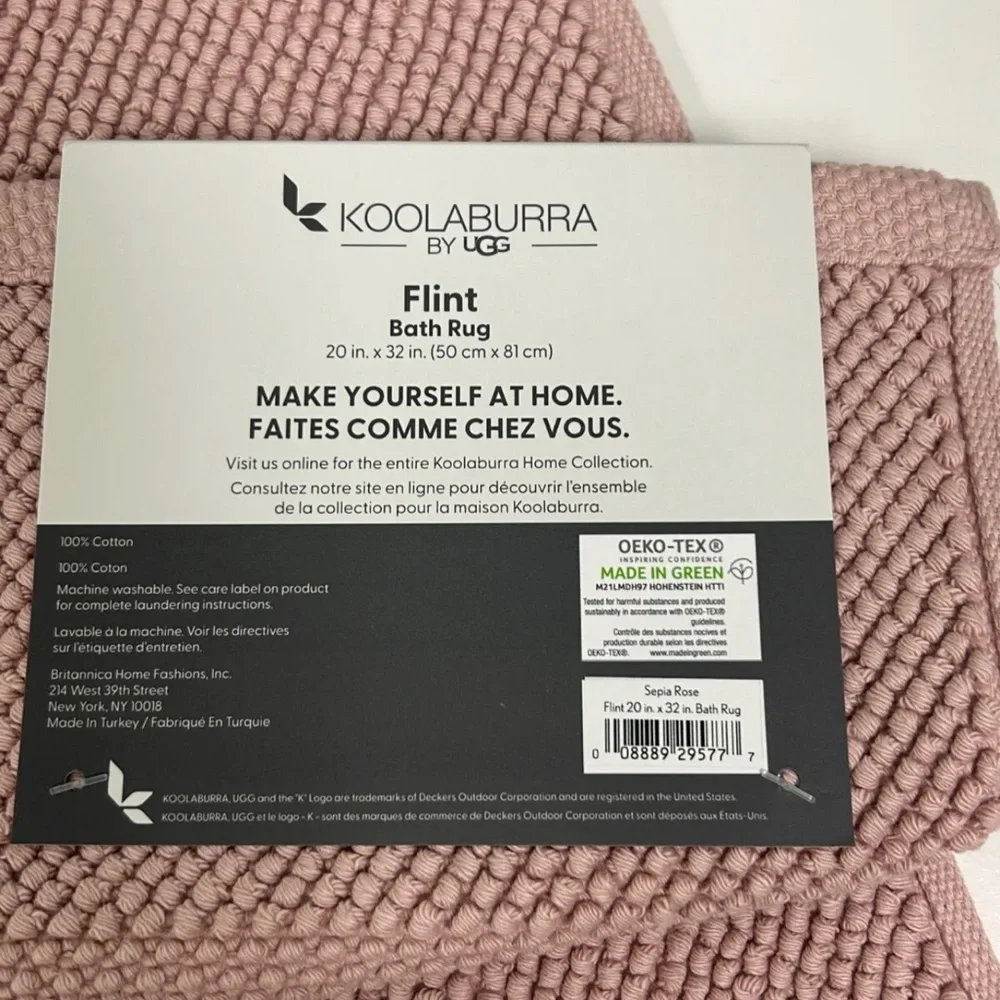 KOOLABURRA BY UGG Flint Bath Rug-COTTON-REVERSIBLE OEKO-TEX Sepia Rose 20x32”